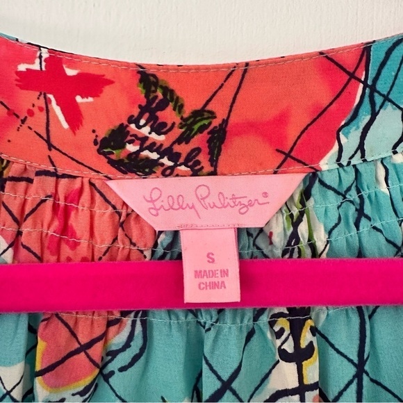 Lilly Pulitzer X Marks The Spot Map Print Elsa Silk Blouse - Picture 7 of 10